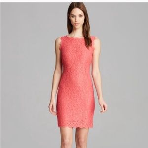 Adrianna Papell coral lace sheath dress